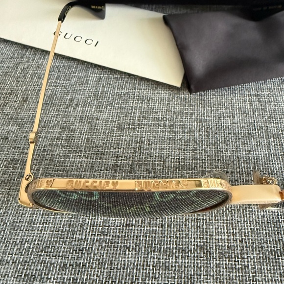 NEW Gucci Women's Gold Frame Sunglasses GG Monogram Lenses GG0414S - Picture 6 of 9